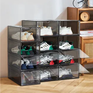 【ONE HOUSE】運動家磁吸可疊加收納盒 鞋盒 _12入(側開/正開 收納盒 展示盒 球鞋收納 鞋架 鞋櫃 透明收納)
