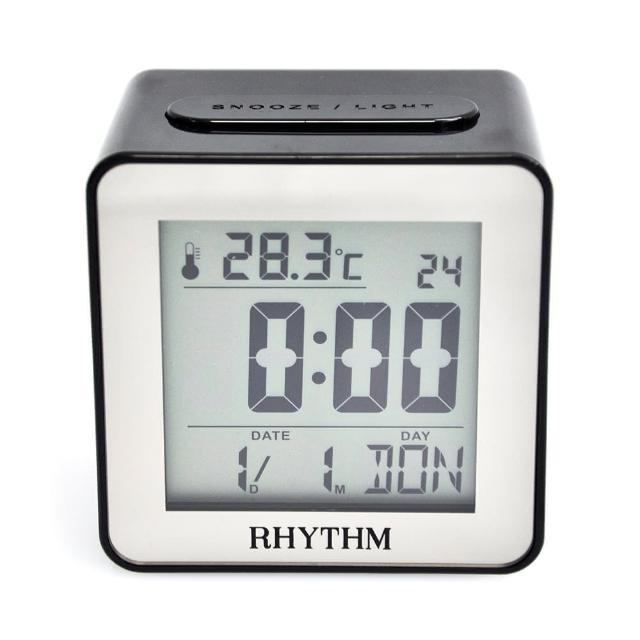【RHYTHM 麗聲】官方直營  時尚造型LED夜燈方型電子鬧鐘(時尚素黑)