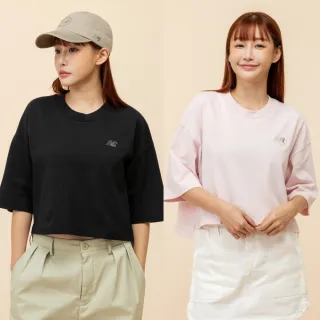【NEW BALANCE】NB 棉質前短後長短版上衣_女性_黑/粉色_WT43536BK_WT43536RSG(美版 版型偏大)