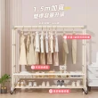 【Ashley House】150CM雙層雙排桿置物層架多功掛衣架-附輪附鞋架(衣帽架 衣架 收納架 曬衣架 鞋架)