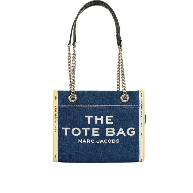 【MARC JACOBS 馬克賈伯】棉質牛仔布鏈帶小款托特包/肩背包(單寧藍)