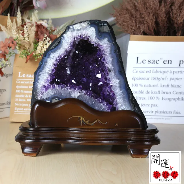 【開運方程式】巴西紫晶洞l綠幽靈異象瑪瑙邊JU433(5.95kg紫水晶洞風水開運擺設)