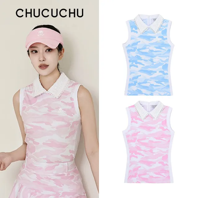 【CHUCUCHU】V領蕾絲 無袖背心上衣 運動背心 機能 健身 高爾夫 女上衣