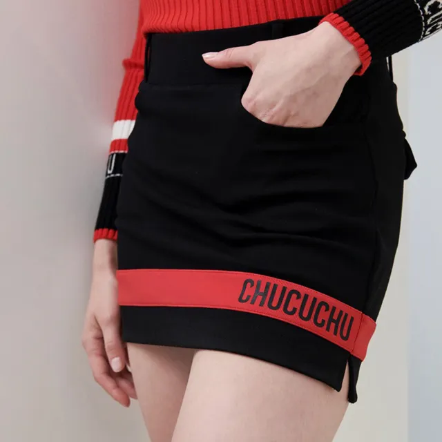 【CHUCUCHU】拼色LOGO短裙 半身短裙 A字裙 高爾夫 女