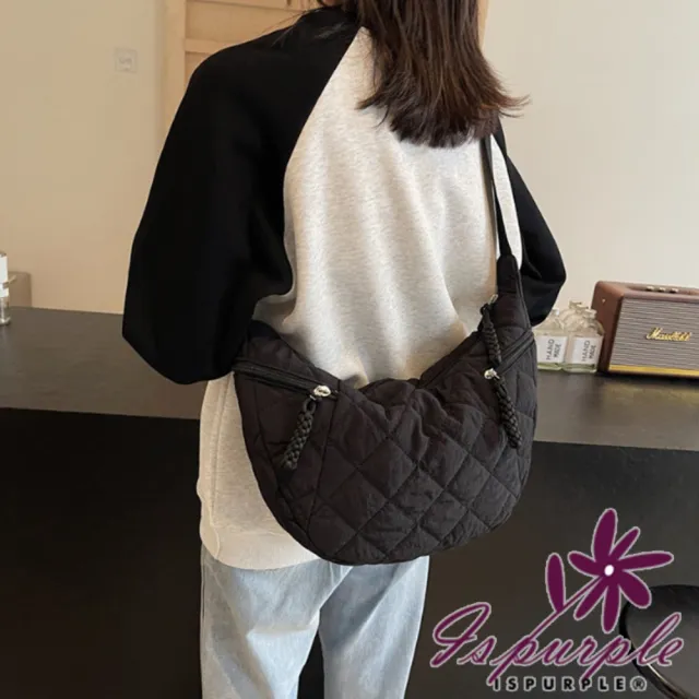 【iSPurple】雙11 時尚百搭 大容量通勤餃子包棉服休閒單肩包(顏色可選)