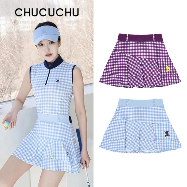 【CHUCUCHU】格紋雙層波浪短裙 荷葉短裙 半身短裙 高爾夫 女