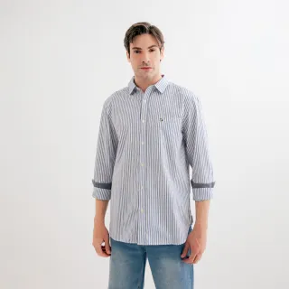 【Arnold Palmer 雨傘】男裝-直條紋長袖襯衫(藍色)