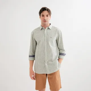 【Arnold Palmer 雨傘】男裝-直條紋長袖襯衫(綠色)