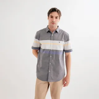 【Arnold Palmer 雨傘】男裝-色塊漸變緹織短袖襯衫(藍色)