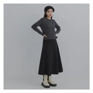 【MO-BO】MIT磨毛條紋圓領開叉上衣