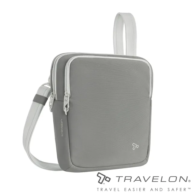 【Travelon】Voyages防盜斜背包/RFID個資防竊取(TL-43669灰/側背包/出國旅遊/戶外休閒/防竊釦環/日常)