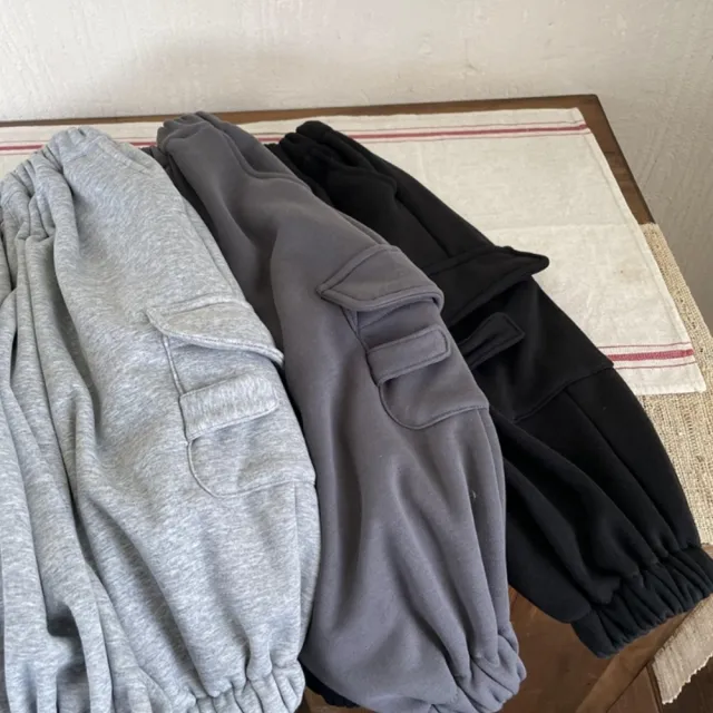 【橘魔法】全棉翻蓋口袋棉絨工裝褲(厚長褲 長褲 褲子 休閒褲 縮口褲 刷毛 中性款 男童 女童 兒童 童裝)