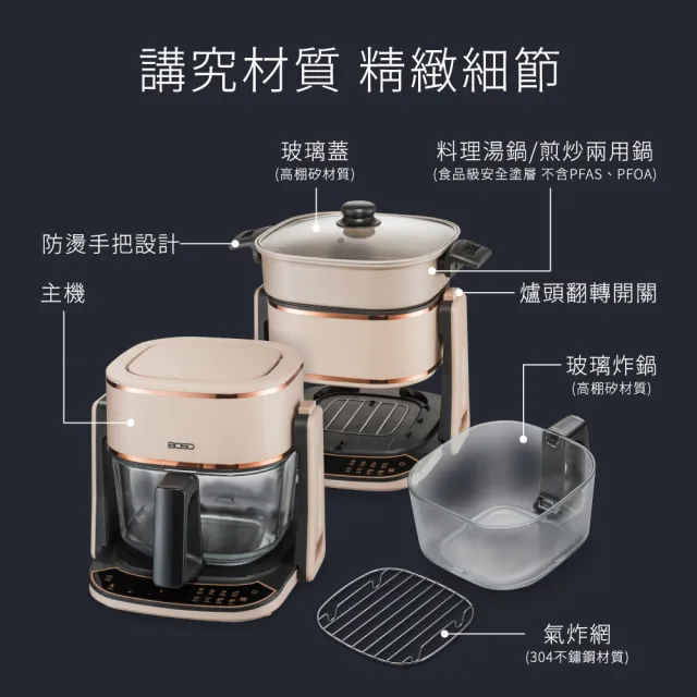 【BOSO】迷你廚房 全能料理玻璃翻轉氣炸鍋/烘烤爐/氣炸烤箱/料理鍋