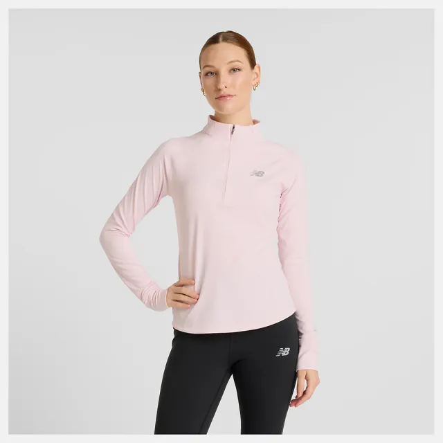 【NEW BALANCE】NB 半開襟長袖上衣 速乾 長袖上衣 女款 粉色(WT51201RSG-F)