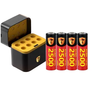 【KOTSURU】8馬赫 3號/AA 恆壓可充式1.5V鋰電池全新特大能量2500mWh4入+3號8槽 AI隨身收納盒充電器