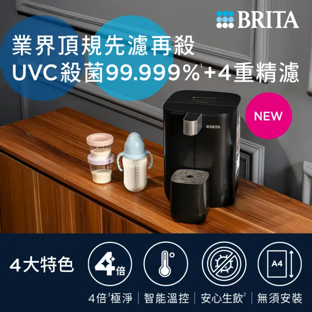 獨家黑BRITA 官方直營 CUBE小濾方 瞬熱開飲機 (共1機7芯2le creuset碗)