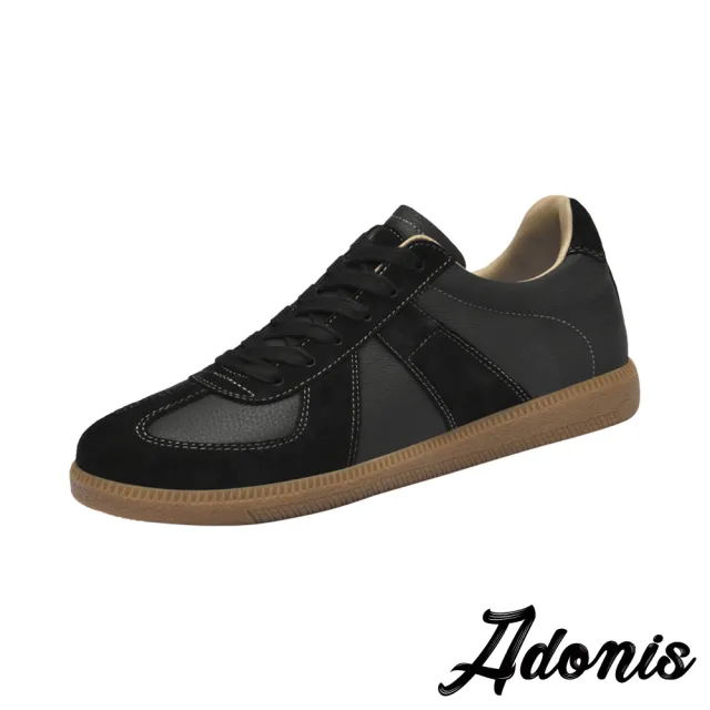 【Adonis】真皮休閒鞋 平底休閒鞋/真皮頭層牛皮異材質拼接平底休閒鞋-男鞋(黑)