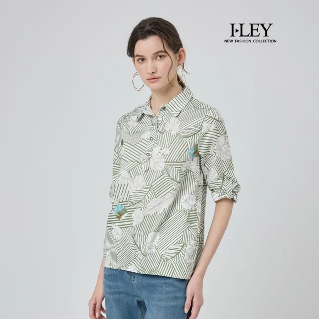 【ILEY 伊蕾】清爽夏日印花POLO上衣(綠；M-2L；1252011562)