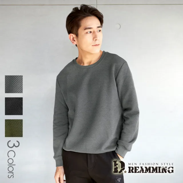 【Dreamming】百搭素面線條壓紋彈力大學長T(共三色)