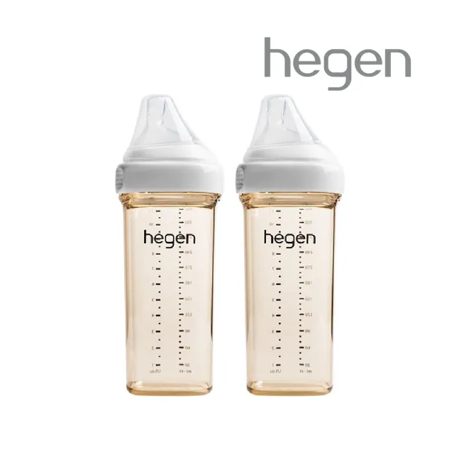 【hegen】總代理｜PCTO™金色奇蹟PPSU多功能方圓型寬口奶瓶 330ml 雙瓶組(象牙白)