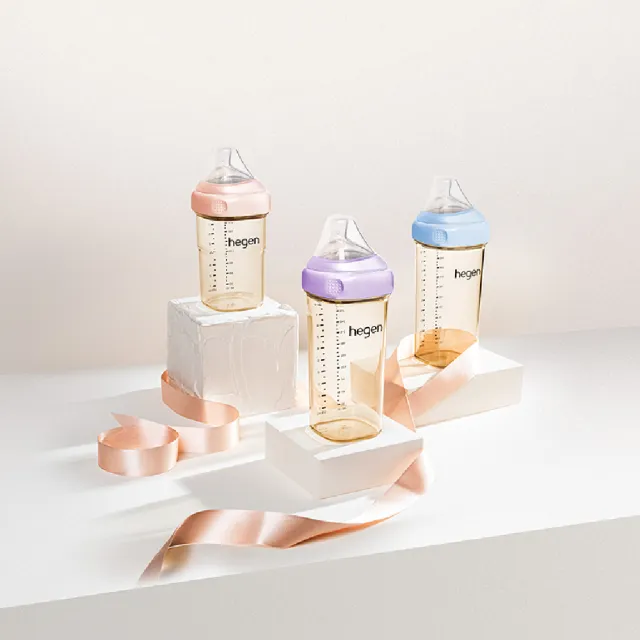 【hegen】總代理｜PCTO™金色奇蹟PPSU多功能方圓型寬口奶瓶 150ml 雙瓶組(嫣粉/沁藍/漾紫)