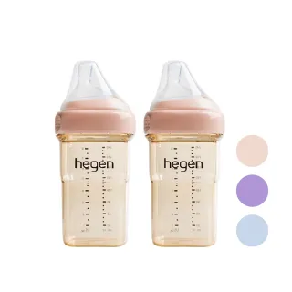 【hegen 總代理】PCTO™ 金色奇蹟PPSU多功能方圓型寬口奶瓶 240ml 雙瓶組(嫣粉/沁藍/漾紫)
