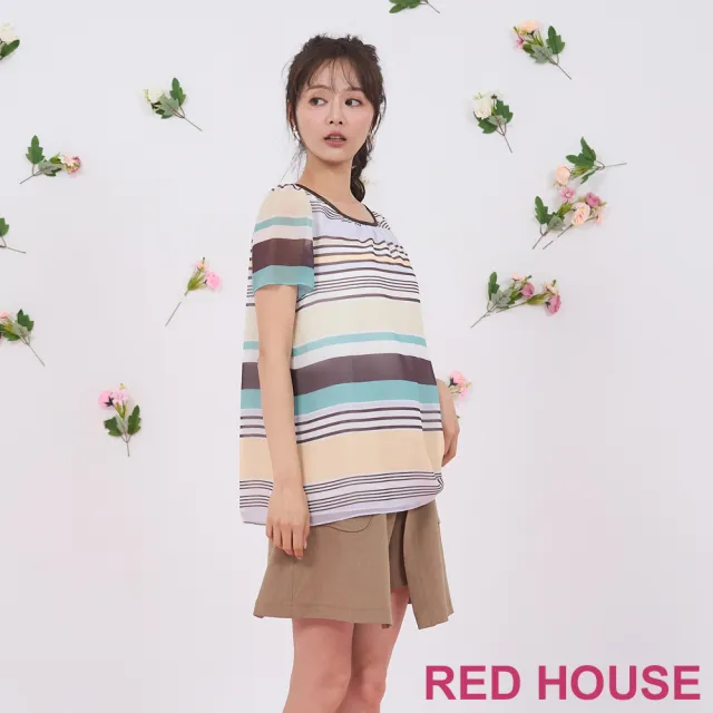 【RED HOUSE 蕾赫斯】亮眼配色條紋雪紡上衣(共2色)
