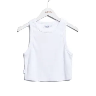【SOMETHING】女裝 短版螺紋無袖背心(白色)