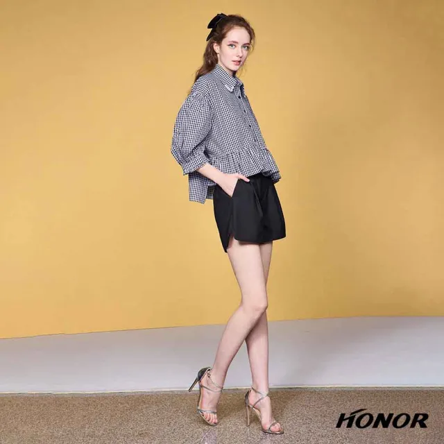 【HONOR 山形屋】出清品 休閒寬鬆側開衩短褲-黑/杏(限定出清)