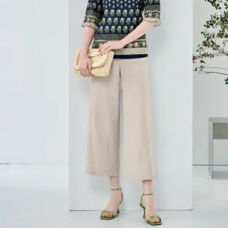 【MYSHEROS 蜜雪兒】棉麻造型直筒寬褲 前釦拉鍊後鬆緊(卡其)