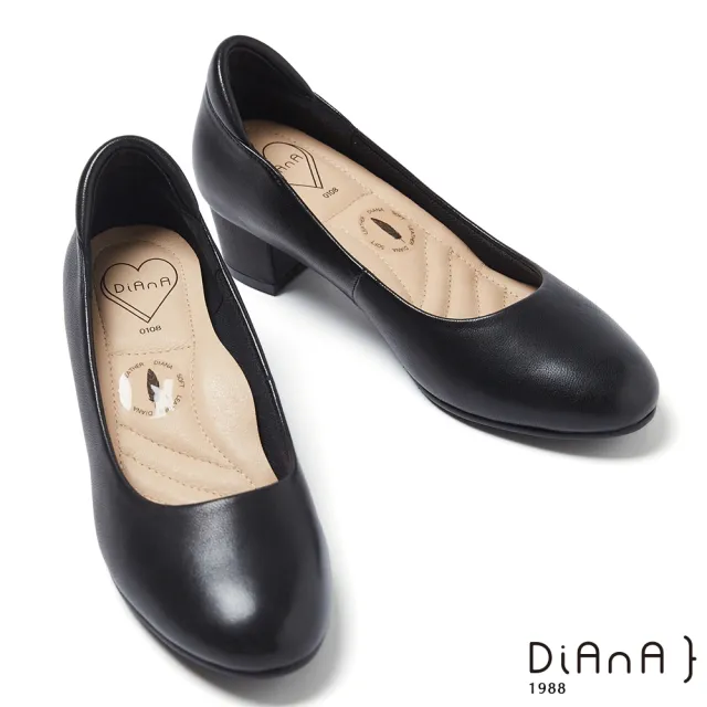 【DIANA】漫步雲端高枕無憂B款-4cm杏仁微尖頭楦粗跟制鞋(黑色)
