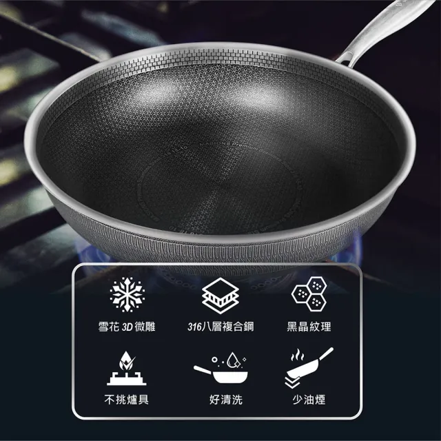 【MASIONS 美心】維多利亞皇家316不鏽鋼雙層蜂巢雪花鍋不沾平底鍋32cm(台灣製/不挑爐具)
