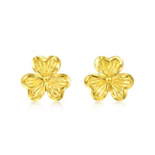 【點睛品】心形三瓣花 黃金耳環(一對)