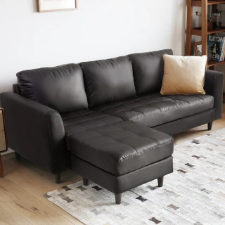 【H&D 東稻家居】彿拉經典L型皮沙發-3色-需簡易組裝(三+凳 三人座 L型 皮沙發 三人皮沙發)