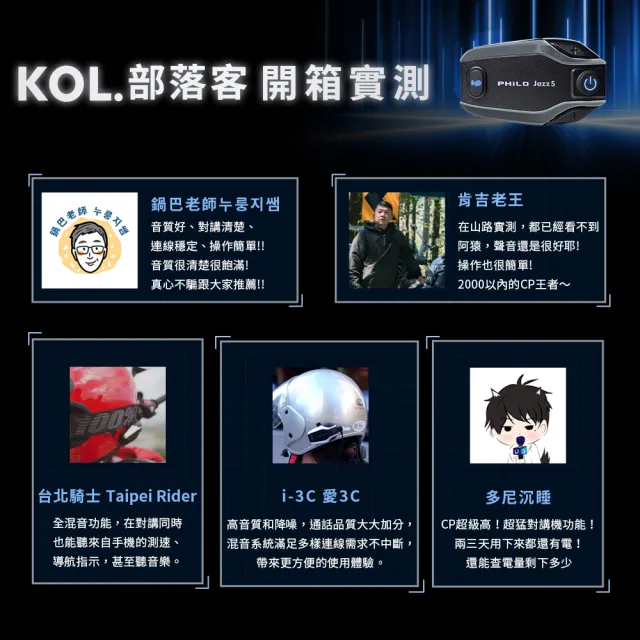 【Philo 飛樂】4入組 Jazz5 全混音長距離 安全帽藍芽耳機 (藍芽耳機/無限藍芽耳機 /安全帽)