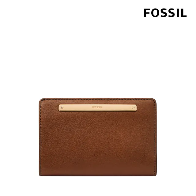 【FOSSIL】Liza 輕巧型真皮短夾-咖啡色X金飾片 SL7986G200