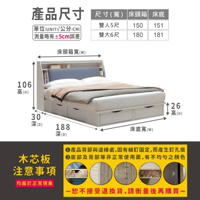 【ASSARI】雙人5尺凱麗收納房間組 床頭箱+抽屜床底