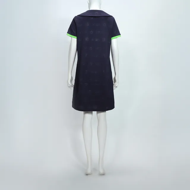 【ILEY 伊蕾】立體壓紋跳色配條修身洋裝(深藍；M-2L；1252687005)