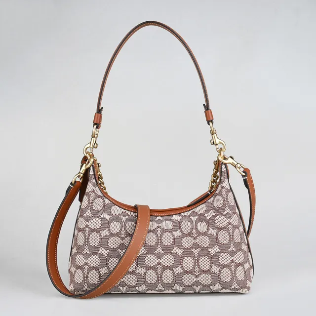 【COACH】COACH JULIET 25經典C字緹花布拼接皮革手提單肩斜背包(米白x棕)