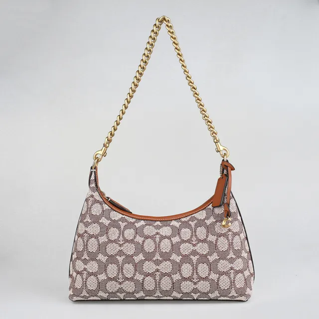 【COACH】COACH JULIET 25經典C字緹花布拼接皮革手提單肩斜背包(米白x棕)