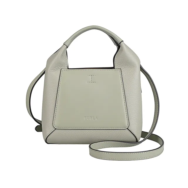 【FURLA 芙拉】FURLA Gilda經典LOGO扣環式側面拉鍊小牛皮手提斜背托特包(迷你/大理石淺灰)