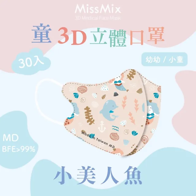 【MissMix】萌娃立體醫用口罩 30片/盒(幼幼/小童1-8歲-多款圖案可選)