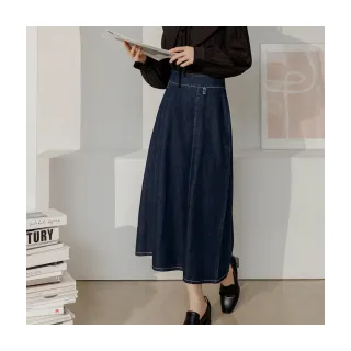 【OB 嚴選】純棉丹寧腰綁帶後鬆緊長裙 《CA3065》