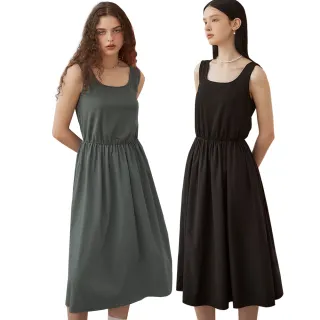 【OUWEY 歐薇】U領涼爽素色無袖洋裝(兩色；XS-L；3242327540)