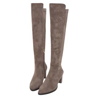 【Ann’S】ANNSTAR 拐拐聯名-花邊教主防水絨布前高後低尖頭過膝靴8cm(卡其)