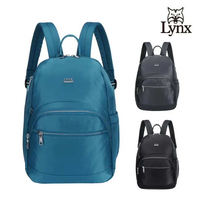【Lynx】美國山貓嚴選防潑水尼龍布包中款後開式後背包(湖水綠/灰色/黑色)
