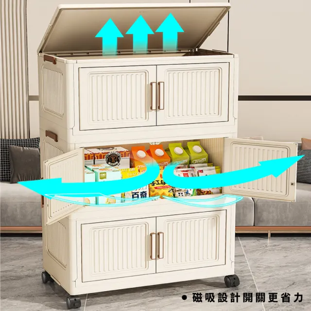 【ONE HOUSE】80寬 500L 品匠雙開磁吸折疊收納櫃-五層 1入(收納箱/置物櫃/收納箱/廚房收納)