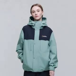 【國家地理服飾官方旗艦】男女同款 AUGUSTINE 撞色防風連帽外套 - 卡其綠色