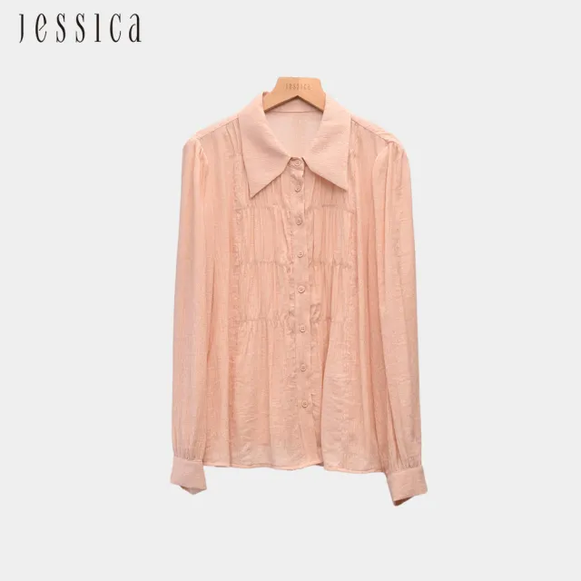 【JESSICA】氣質百搭多層次抓皺紋理長袖襯衫上衣（粉）J44300