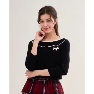 【SCOTTISH HOUSE】甜美大領型七分袖針織-黑/白 CIVA1416
